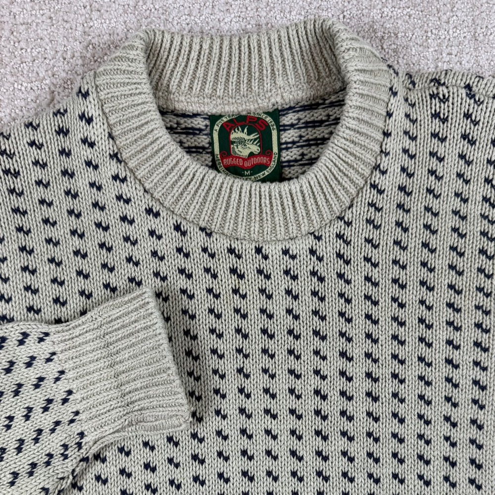 ALPS Mens Medium Beige Birdseye Knit Rugged Outdoors Crewneck Sweater